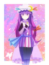 Rule 34 | 1girl, absurdres, adapted costume, bad id, bad pixiv id, bespectacled, black pantyhose, book, cleavage cutout, clothing cutout, crescent, female focus, glasses, hat, highres, long hair, miniskirt, pantyhose, patchouli knowledge, pixelated, purple eyes, purple hair, sanuki (zigzagflamberge), see-through, skirt, solo, touhou
