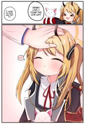 Rule 34 | 1other, 2others, blonde hair, blue archive, blush, cat, closed eyes, headpat, highres, ibuki (blue archive), multiple others, school uniform, sensei (blue archive), zhunuhz