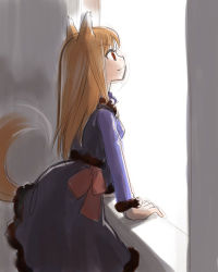Rule 34 | 00s, 1girl, animal ears, holo, iwasaki tsubasa, lowres, solo, spice and wolf, tail, wolf ears, wolf tail