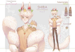Rule 34 | 1boy, adoptable, ahoge, animal, animal ear fluff, animal ears, animal feet, animal on shoulder, artist name, astrocatsama, bishounen, blonde hair, border, brown pants, brown shirt, buttons, character age, character name, character sheet, closed mouth, collar, collared shirt, crown, denim, english text, floral background, food, fruit, full body, fur-trimmed jacket, fur trim, grey background, hair ornament, hairclip, high collar, jacket, jacket partially removed, jeans, layered sleeves, leaf, leaf on head, light blush, long sleeves, mars symbol, mini crown, mole, mole under mouth, multiple views, notice lines, original, pants, pocket, ribbon-trimmed shirt, shirt, short hair, simple background, sleeves past fingers, sleeves past wrists, smile, squirrel ears, squirrel tail, stirrup legwear, strawberry, sweater jacket, tail, thick eyebrows, toeless legwear, torn clothes, torn jeans, torn pants, upper body, watermark, white border, white collar, white jacket, white sleeves, white undershirt, yellow headwear