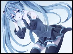 Rule 34 | 1girl, bad id, bad pixiv id, blue eyes, blue hair, boots, detached sleeves, hatsune miku, kouko, long hair, matching hair/eyes, necktie, skirt, solo, thigh boots, thighhighs, twintails, very long hair, vocaloid