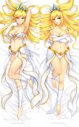 Rule 34 | 1girl, bed, blonde hair, blush, breasts, janna (league of legends), large breasts, league of legends, midriff, solo