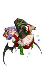 Rule 34 | 1girl, alternate costume, arm behind back, bad id, bad pixiv id, bat wings, bdsm, bell, black thighhighs, blue hair, bondage, bound, bound legs, bow, christmas, dress, elbow gloves, artistic error, french text, full body, gloves, green ribbon, hair bow, highres, izayoi sakuya, legs up, open mouth, red bow, red dress, red eyes, red footwear, red gloves, reeh (yukuri130), remilia scarlet, ribbon, ribbon bondage, santa costume, shoes, simple background, solo, star (symbol), thighhighs, touhou, white background, wings, wrong foot