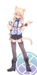 Rule 34 | 1girl, animal ears, blonde hair, cat ears, cat tail, garter straps, glasses, original, pine-chan ver. 2, pine (pine-box), red eyes, solo, tail, thighhighs