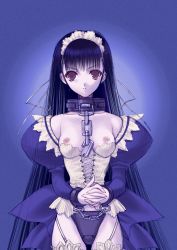 Rule 34 | 1girl, black panties, breasts, chain, garter straps, highres, lace, lace-trimmed legwear, lace trim, maid, nipples, panties, sketch, solo, suzuhira hiro, thighhighs, underwear, white thighhighs