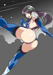Rule 34 | 1girl, absurdres, anus, anus peek, anus slip, arm at side, ass, black eyes, black hair, boots, breasts, female focus, female pubic hair, fighting stance, floating hair, gloves, groin, hand up, highres, kicking, leg up, legs, long hair, looking at viewer, matching hair/eyes, medium breasts, open mouth, original, pubic hair, pubic hair peek, rasu p, revealing clothes, side slit, simple background, solo, standing, thigh boots, thighhighs, thighs, thong