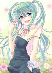 Rule 34 | 1girl, absurdres, aqua eyes, flower, green hair, hand in pocket, hatsune miku, highres, long hair, looking at viewer, nail polish, solo, strap slip, suspenders, twintails, vocaloid, yami (m31)