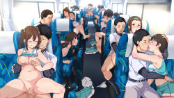 Rule 34 | 6+girls, all fours, alp, barefoot, baseball uniform, black hair, blush, bottomless, breasts, breasts out, breath, brown hair, bus, bus interior, censored, cheer girl wo ecchi na me de miru nante saiteette itteta ano musume ga..., cheerleader, closed eyes, clothed sex, embarrassed, feet, grabbing, grabbing another&#039;s breast, grabbing from behind, group sex, highres, kiss, large breasts, long hair, midriff, mosaic censoring, motor vehicle, multiple girls, navel, nipples, no panties, open mouth, orgy, original, panties, unworn panties, penis, pussy, reverse upright straddle, sex, sex from behind, short hair, sitting, skirt, unworn skirt, sportswear, straddling, toes, twintails, underwear, upright straddle, vaginal