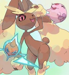Rule 34 | :d, blue eyes, rabbit, commentary, creature, creatures (company), english commentary, eyelashes, closed eyes, feet out of frame, furry, game freak, gen 4 pokemon, gen 5 pokemon, lopunny, munna, nintendo, open mouth, pink eyes, pinkgermy, pokemon, pokemon (creature), rotom, rotom (normal), simple background, smile, standing, white background