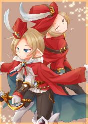 Rule 34 | 1boy, artist name, back-to-back, blonde hair, blue eyes, boots, capelet, crying, feathers, fur trim, gloves, granblue fantasy, harvin, harvin, hat, male focus, solo, sparkle, sword, vermeil, weapon, yum m