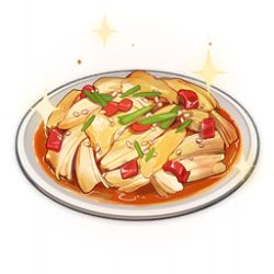Rule 34 | artist request, beans, chicken (food), chili pepper, commentary, english commentary, food, food focus, game cg, genshin impact, lowres, no humans, official art, plate, sesame seeds, simple background, sparkle, still life, third-party source, transparent background
