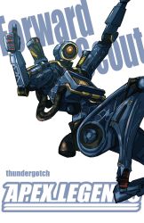 Rule 34 | 1boy, apex legends, bleach, copyright name, cover, cover page, fake cover, highres, humanoid robot, logo parody, manga cover, one-eyed, orange eyes, pathfinder (apex legends), robot, science fiction, solo, thumbs up, thundergotch, white background