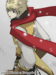 Rule 34 | 00s, blonde hair, green eyes, guy cecil, lowres, male focus, scarf, snow, solo, tales of (series), tales of the abyss