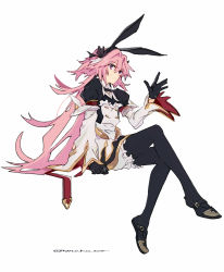 Rule 34 | 1boy, astolfo (fate), astolfo (saber) (fate), astolfo (saber) (third ascension) (fate), bad id, bad twitter id, black bow, black gloves, black pantyhose, black ribbon, bow, bowtie, dress, fate (series), gloves, hair bow, hair intakes, hair ribbon, highres, long hair, long sleeves, looking at viewer, male focus, multicolored hair, pantyhose, pink hair, purple eyes, ribbon, solo, streaked hair, trap, twintails, white hair, yuki 1217k