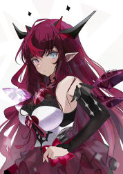 Rule 34 | 1girl, absurdres, bare shoulders, blue eyes, breasts, detached sleeves, dress, heterochromia, highres, hololive, hololive english, horns, irys (hololive), irys (irys 1.0) (hololive), long hair, looking at viewer, multicolored hair, namishiron, pointy ears, purple eyes, purple hair, solo, virtual youtuber, wings