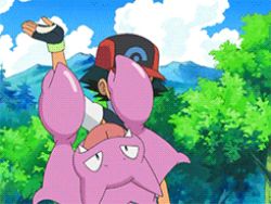 Rule 34 | 1boy, animated, animated gif, ash ketchum, baseball cap, black hair, cloud, creatures (company), closed eyes, forest, game freak, gen 2 pokemon, gligar, hat, jumping, lowres, mountain, nature, nintendo, pokemon, pokemon (anime), pokemon (creature), short hair, sky