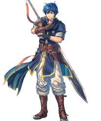 Rule 34 | 1boy, armor, blue eyes, blue hair, boots, fire emblem, fire emblem: new mystery of the emblem, fire emblem heroes, full body, gloves, highres, huge weapon, izuka daisuke, knee boots, kris (fire emblem), looking at viewer, male focus, matching hair/eyes, nintendo, official art, pants, short hair, short sleeves, solo, standing, sword, sword behind back, transparent background, weapon, weapon on back