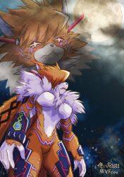 Rule 34 | 1girl, absurdres, animal ears, artist request, breasts, cat, cat ears, cat girl, crying, digimon, digimon ghost game, furry, furry female, highres, large breasts, looking up, meicrackmon vicious mode, multiple views, night, night sky, sad, sky, tears, wide hips