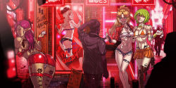 Rule 34 | aa-12 (girls&#039; frontline), alley, arm tattoo, ass, back tattoo, bikini, blonde hair, blue eyes, blush, breast tattoo, breasts, brothel, butterfly tattoo, car, city, come hither, condom, condom wrapper, corruption, crossover, dark skin, denim, denim shorts, fate/stay night, fate (series), fishnets, ganassa, girls&#039; frontline, graffiti, green eyes, green hair, gun tattoo, highres, kazami yuuka, league of legends, leg tattoo, long hair, medium breasts, micro bikini, micro bikini top, microskirt, mordred (fate), morgana (league of legends), motor vehicle, multiple boys, multiple crossover, multiple girls, naughty face, neon lights, night, orange eyes, outdoors, pointy ears, price list, price tag, prostitution, pubic tattoo, purple hair, red light district, revealing clothes, short hair, shorts, shoulder tattoo, skirt, small breasts, smile, swimsuit, tattoo, tohou project, touhou, vehicle, white hair, yellow eyes