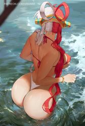 Rule 34 | ass, bikini, covered erect nipples, from behind, highres, huge ass, multicolored hair, one piece, partially submerged, swimsuit, uta (one piece)