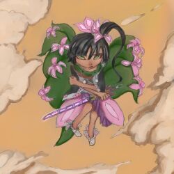 Rule 34 | 1other, absurdres, adagumo no yaorochi, black hair, black sleeves, bottle opener, closed mouth, cloud, commentary, english commentary, fess, floral print, flower, flying, frown, gladiolus nanus, green eyes, green scarf, hair flower, hair ornament, hakama, hakama short skirt, hakama skirt, hand on own arm, highres, holding, holding sword, holding weapon, japanese clothes, len&#039;en, long sleeves, looking up, multiple tails, one side up, pom pom (clothes), purple skirt, red scarf, scarf, side ponytail, skirt, sky, snake tail, socks, sword, sword of kusanagi, tail, tasouken, weapon, white socks, wide sleeves, yellow sky