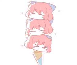 Rule 34 | &gt; &lt;, bow, disembodied head, closed eyes, hair bow, ice cream cone, multiple heads, red hair, sekibanki, short hair, simple background, stack, touhou, white background, zenerat