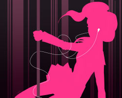 Rule 34 | 1girl, apple inc., atlus, earphones, ipod ad, kujikawa rise, limited palette, moriririnn, parody, persona, persona 4, pole, pole dancing, silhouette, solo, stripper pole