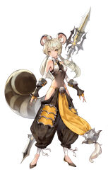 Rule 34 | 1girl, absurdres, animal ears, dory kim, highres, how to, huge weapon, sword, tail, weapon, white background, yellow eyes