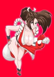 Rule 34 | 1girl, breasts, fatal fury, highres, huge breasts, ponytail, shiranui mai, smile, solo