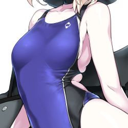 Rule 34 | 1girl, artoria pendragon (all), artoria pendragon (alter swimsuit rider) (fate), artoria pendragon (alter swimsuit rider) (third ascension) (fate), artoria pendragon (fate), bare arms, bare shoulders, black choker, blonde hair, blue one-piece swimsuit, breasts, choker, clothing cutout, collarbone, commentary request, competition swimsuit, contrapposto, fate/stay night, fate (series), halcon, head out of frame, highres, medium breasts, one-piece swimsuit, pale skin, saber (fate), saber (summer battle clothes) (fate), saber alter, short hair, side cutout, solo, standing, swimsuit, upper body