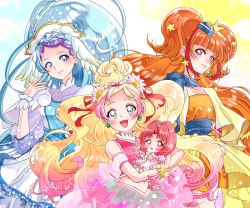 Rule 34 | 4girls, akagi towa, amanogawa kirara, baby, blonde hair, blue eyes, blue hair, cosplay, cure ange, cure ange (cosplay), cure etoile, cure etoile (cosplay), cure flora, cure mermaid, cure twinkle, cure yell, cure yell (cosplay), go! princess precure, gradient hair, hair ornament, hair ribbon, haruno haruka, highres, hugtto! precure, inuko (nozomi1118), kaidou minami, light blue hair, multicolored hair, multiple girls, orange hair, precure, purple eyes, purple hair, red hair, red ribbon, resolution mismatch, ribbon, source smaller, star (symbol), star hair ornament, wing hair ornament