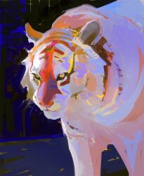 Rule 34 | abstract, animal, animal focus, chinese zodiac, closed mouth, colored sclera, commentary, english commentary, faux traditional media, highres, looking ahead, looking at viewer, night, no humans, original, outdoors, psychedelic, sketch, solo, tiger, whiskers, white tiger, yellow eyes, yuming li