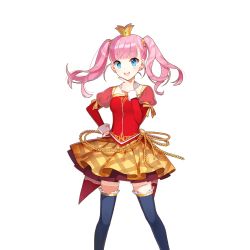 Rule 34 | 1girl, akane garnet, blue eyes, crown, hand on own chin, layered skirt, long hair, looking at viewer, official art, open mouth, pink hair, puffy sleeves, salt (salty), skirt, solo, thighhighs, transparent background, twintails, uchi no hime-sama ga ichiban kawaii