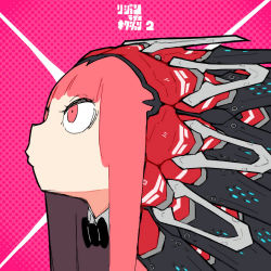 Rule 34 | 1girl, album cover, bow, bowtie, collar, constricted pupils, cover, headgear, highres, hime cut, iwako (eiken3kyuboy), long hair, mechanical, mechanical parts, original, pink eyes, pink hair, portrait, profile, solo, tsurime