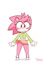 Rule 34 | 1girl, amy rose, animal ears, animated, animated gif, arms up, artist name, black eyes, blinking, blush, cameltoe, cleft of venus, closed mouth, diives, female focus, flat chest, full body, furry, furry female, gloves, gluteal fold, green sweater, happy, heart, heart panties, heart print, highres, jumping, legs apart, long sleeves, looking at viewer, miniskirt, open mouth, orange skirt, outstretched arms, panties, pantyshot, pink hair, print panties, shoes, signature, simple background, skirt, smile, solo, sonic (series), sweater, tail, underwear, upskirt, white background, white gloves, white panties