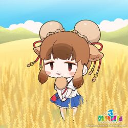 Rule 34 | 1girl, bactrian camel (kemono friends), brown eyes, brown hair, chinese text, highres, kemono friends, kemono friends 3, kurokw, long hair, looking at viewer, official art, shirt, skirt, solo