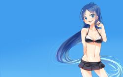 Rule 34 | 10s, 1girl, adjusting hair, alternate costume, arm behind back, bikini, blue background, blue eyes, blue hair, gradient background, gradient hair, highres, kantai collection, long hair, looking at viewer, lzd, matching hair/eyes, multicolored hair, navel, open mouth, samidare (kancolle), simple background, skirt, smile, solo, swept bangs, swimsuit, very long hair, wallpaper