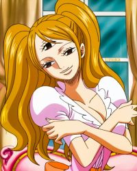 Rule 34 | 1girl, breast press, breasts, charlotte pudding, cleavage, large breasts, one piece, screencap, smile