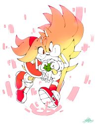 Rule 34 | 1boy, 1girl, amy rose, animal nose, boots, chaos emerald, closed mouth, dress, eye contact, furry, furry female, furry male, gloves, hairband, holding hands, looking at another, red dress, red footwear, red hairband, shoes, smile, sonic (series), sonic the hedgehog, super sonic, white gloves, ziver