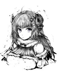 Rule 34 | 1girl, ahoge, animal ears, bare shoulders, breasts, closed mouth, curled horns, detached sleeves, fur-trimmed sleeves, fur collar, fur trim, hair between eyes, hair ornament, hairclip, hololive, horns, large breasts, merpperoni, purple eyes, sheep ears, sheep girl, sheep horns, simple background, solo, spot color, tsunomaki watame, tsunomaki watame (1st costume), upper body, virtual youtuber, white background