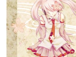 Rule 34 | hamnam, hatsune miku, long hair, necktie, petals, pink hair, sakura miku, skirt, solo, twintails, vocaloid