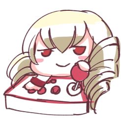 Rule 34 | 1girl, arcade stick, blonde hair, chibi, controller, doodle, drill hair, erika wagner, fightstick, game controller, joystick, red eyes, simple background, smile, stalkeralker, tagme, under night in-birth
