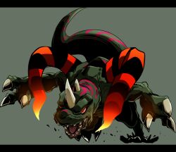 Rule 34 | digimon, digimon (creature), open mouth, red eyes, sharp teeth, solo, teeth, tongue, tuskmon