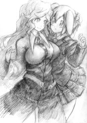 Rule 34 | 2girls, animal ears, binayu, breasts, female focus, greyscale, hand on another&#039;s head, large breasts, long hair, monochrome, multiple girls, rabbit ears, reisen, short hair, sketch, skirt, touhou, watatsuki no toyohime, white background