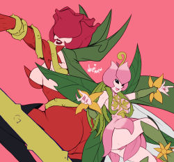 Rule 34 | 2girls, ass, breasts, cape, digimon, fairy, flower, highres, lilimon, lipstick, makeup, multiple girls, nail polish, plant, rose, rosemon, thorns