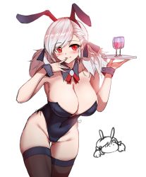 Rule 34 | 1girl, absurdres, animal ears, bare shoulders, blush, breasts, cho!cho!, cleavage, collarbone, commentary request, fake animal ears, girls&#039; frontline, hair ribbon, highres, large breasts, leotard, long hair, looking at viewer, playboy bunny, rabbit ears, rabbit girl, red eyes, ribbon, silver hair, smile, solo, spas-12 (girls&#039; frontline), twintails, wrist cuffs