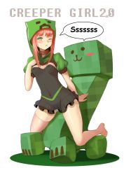 Rule 34 | 1girl, :3, absurdres, bad id, bad pixiv id, barefoot, black dress, blush, breasts, character name, collar, creeparka, creeper, dress, frilled dress, frills, highres, hissing, hood, hoodie, minecraft, monster, one eye closed, panties, personification, pink hair, pink thighhighs, pixelated, puffy sleeves, sexually suggestive, short dress, short hair, sidelocks, single sock, single thighhigh, small breasts, socks, steamed egg, straddling, thighhighs, underwear, white panties