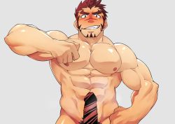 Rule 34 | 1boy, abs, akashi (live a hero), bad id, bad twitter id, bar censor, bara, blush, censored, completely nude, cowboy shot, erection, facial hair, goatee, hidora art, highres, large pectorals, live a hero, long sideburns, looking at viewer, male focus, muscular, muscular male, nipples, nose blush, nude, pectorals, penis, precum, red eyes, red hair, scar, scar on face, scar on nose, seductive smile, short hair, sideburns, smile, solo, steam, stomach, teeth