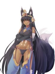Rule 34 | &gt;:(, animal ears, animal hands, anubis (monster girl encyclopedia), black fur, chaps, claws, clothing cutout, crossed arms, crotch cutout, dark-skinned female, dark skin, dog paws, egyptian, egyptian clothes, egyptian mythology, gem, hair ornament, harem pants, highres, jackal, jackal ears, jackal tail, jewelry, large ears, midriff, monster girl, monster girl encyclopedia, monster girl saga, nennanennanennas, pants, red eyes, red gemstone, revealing clothes, shoshanah, snake hair ornament, tail, tail wagging, tattoo, tsundere, v-shaped eyebrows, wolf ears, wolf tail