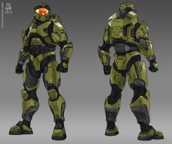 Rule 34 | 1boy, 2016, armor, clenched hand, clenched hands, commentary, english commentary, halo: combat evolved, halo (series), halo 5: guardians, highres, looking up, male focus, master chief, multiple views, power armor, redesign, science fiction, spartan (halo), standing, tekka-croe, visor, watermark, web address